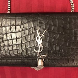 Monogram YSL Chain Wallet in black crocodile